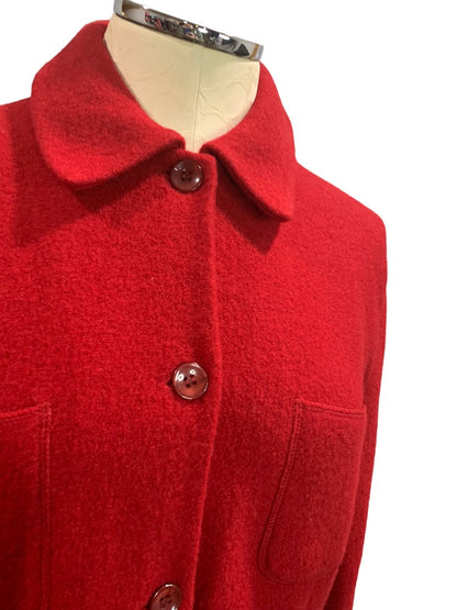 Large Jones New York Essentials Women's Red Merino Wool Button Up Jacket