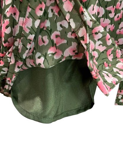 XXS J.Crew Women's Floral Print Button Up Blouse Green Pink Style BA750