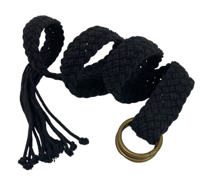 Size 14P Petite Women's Vintage Black Woven Belt Adjustable O-Ring to 44"