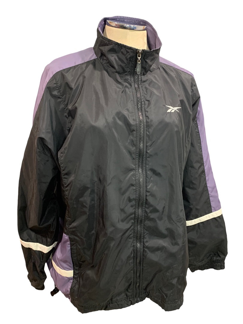 XL Reebok Women's Vintage Y2K Black Purple Windbreaker Full Zip Jacket