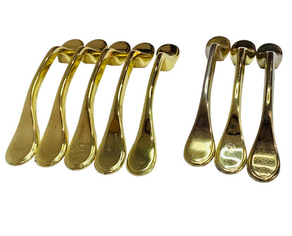 Lot of 8 Shiny Goldtone Drawer Pulls 3" Center to Center 5" Long