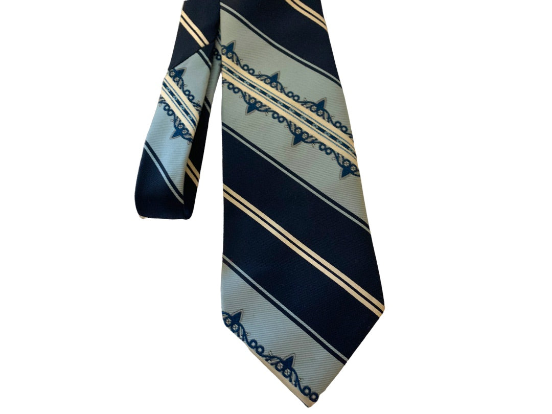 Vintage 1970s Men's 58" Necktie College Roe Blue Retro Stripes Polyester 4"w