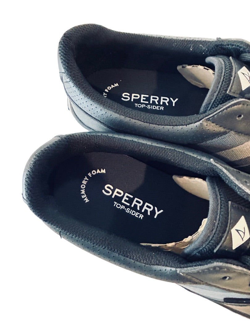 10.5 Sperry Men's Lace Up Black Sneaker Halyard Retro New Memory Foam STS24064