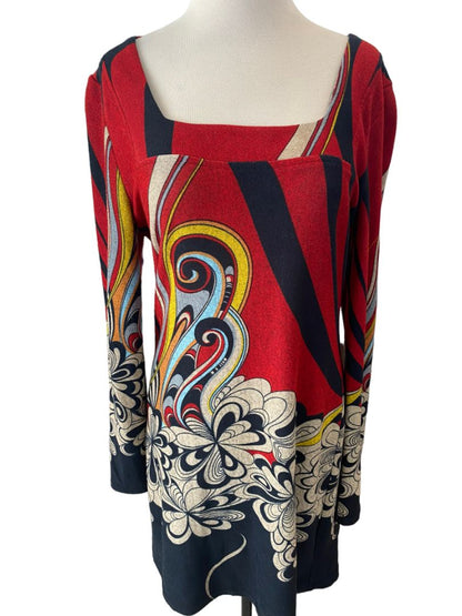 Large Aryeh Square Neck Sweater Dress Beautiful Abstract Pattern