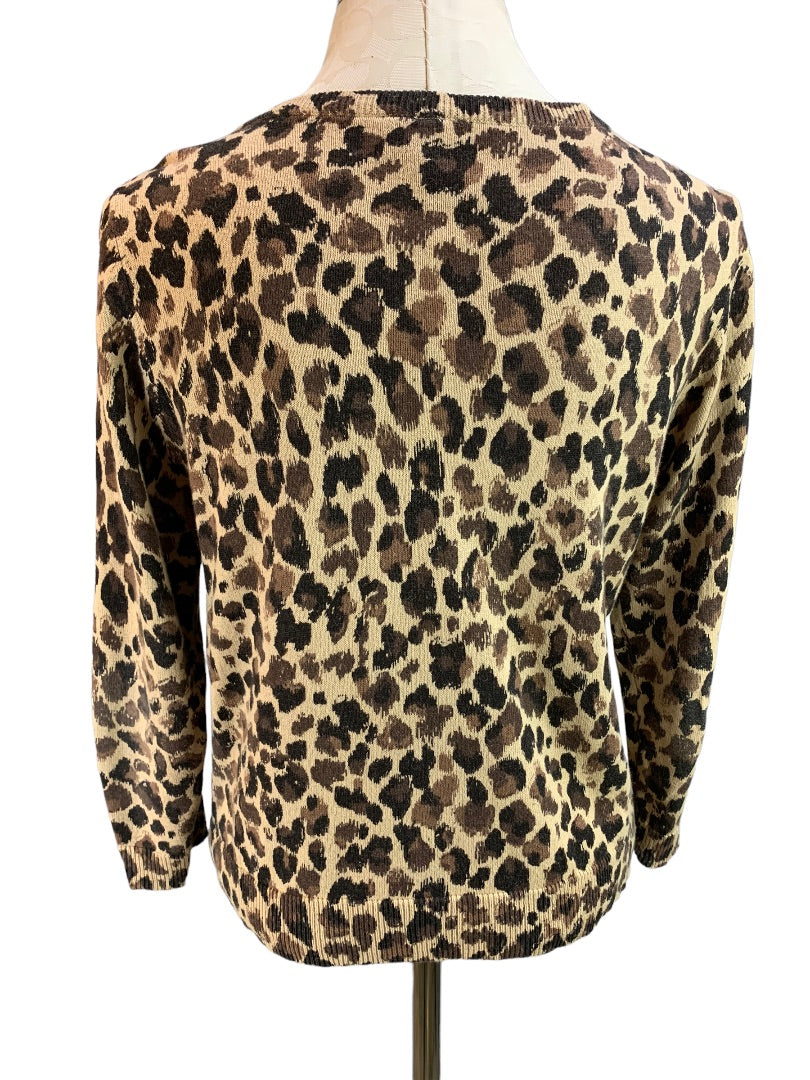 Medium Relativity Women's Brown Animal Print Fitted Cardigan Cotton Wool Blend