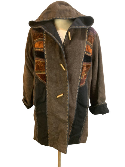 Small Sarmite Wearable Art Women's Hooded Brown Winter Coat Jacket