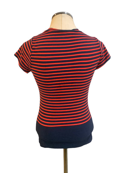 Small Banana Republic Women's Navy Blue Red Striped Fitted Tshirt