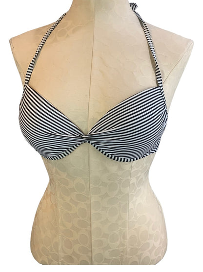 Large Hot Water Women's Bikini Top Swim Wear Black White Stripe Tie