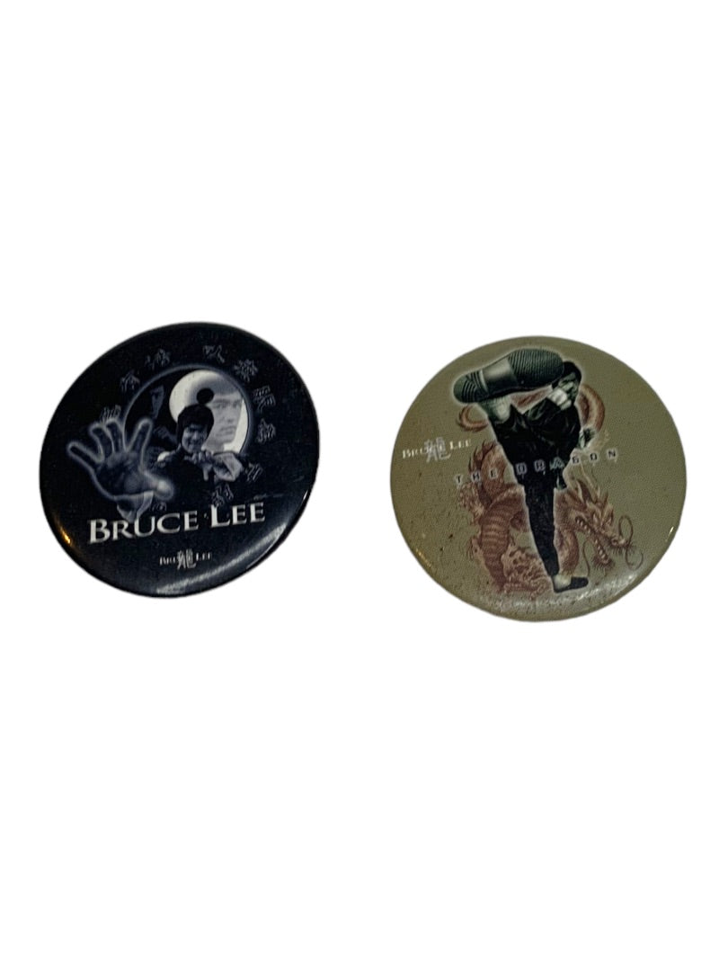 Set of 2 Bruce Lee Pinback Buttons "The Dragon" 1.75" Diameter