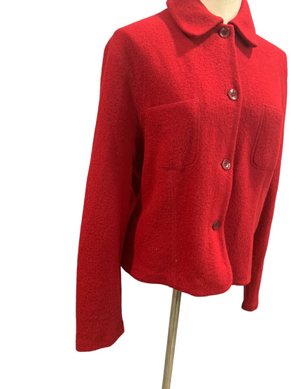 Large Jones New York Essentials Women's Red Merino Wool Button Up Jacket