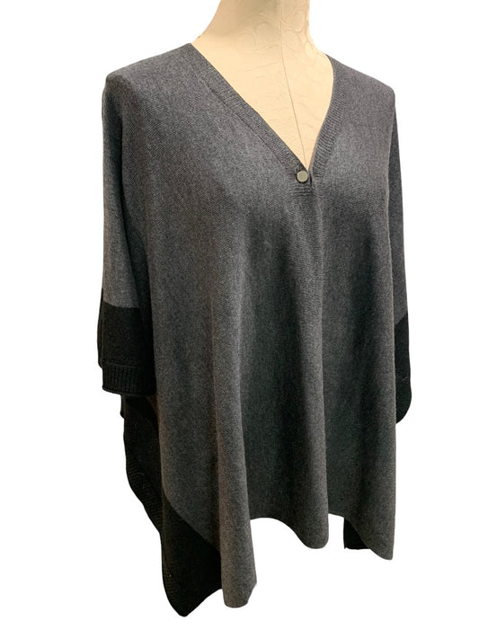 One Size Charlie Paige Women's Wool Blend Poncho Gray Black Lightweight