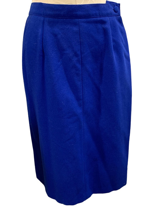 Size 12P Suburban Petites Royal Blue 1980s Vintage Suit Straight Skirt Midi Mid Calf