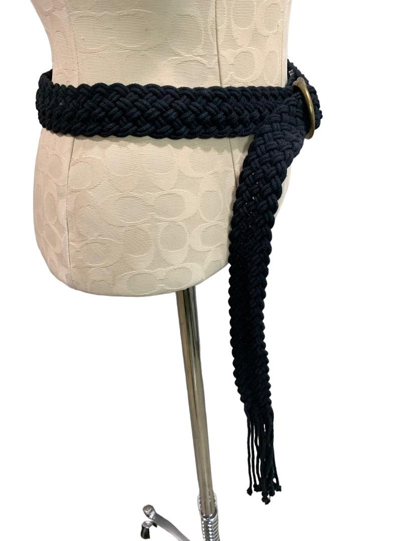 Size 14P Petite Women's Vintage Black Woven Belt Adjustable O-Ring to 44"