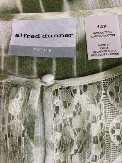 Size 14P Alfred Dunner Petites Women's Green Tie Dye Boho Style Blouse Popover