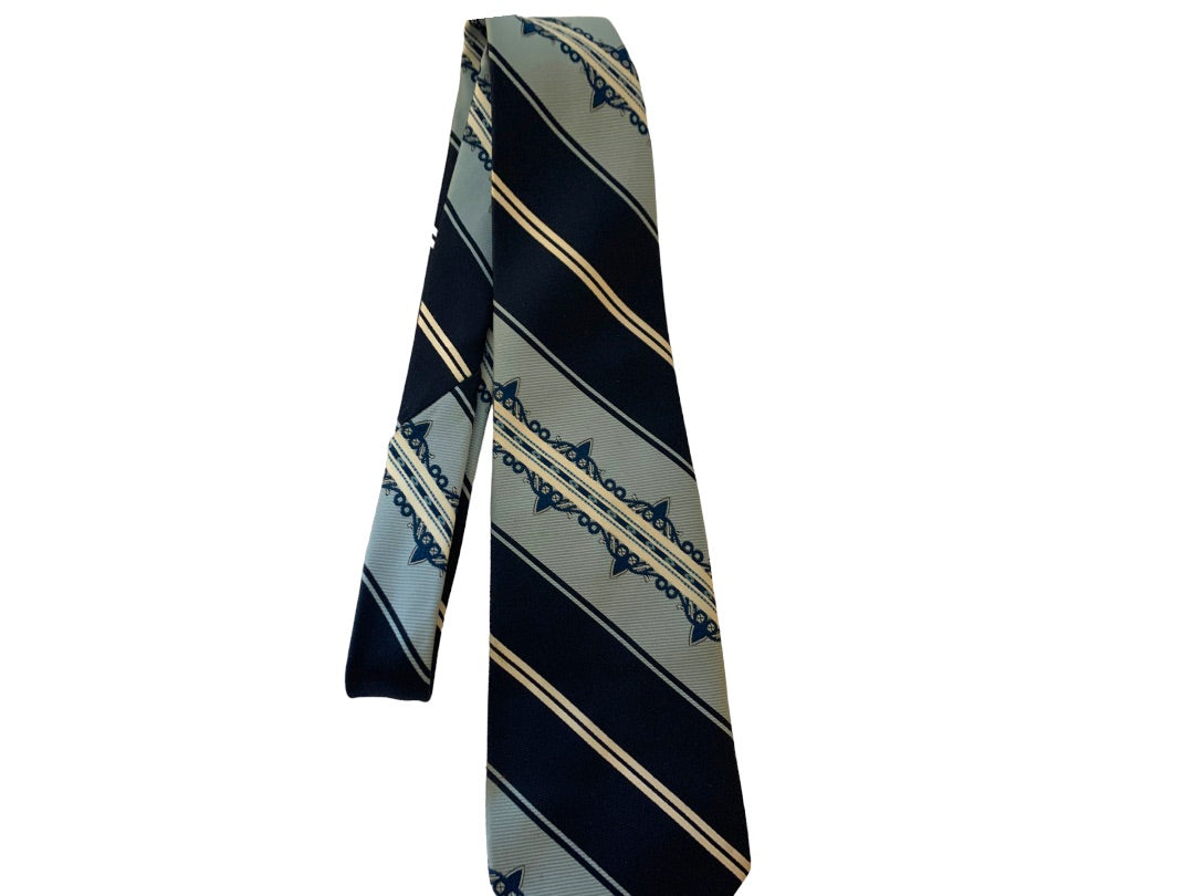 Vintage 1970s Men's 58" Necktie College Roe Blue Retro Stripes Polyester 4"w