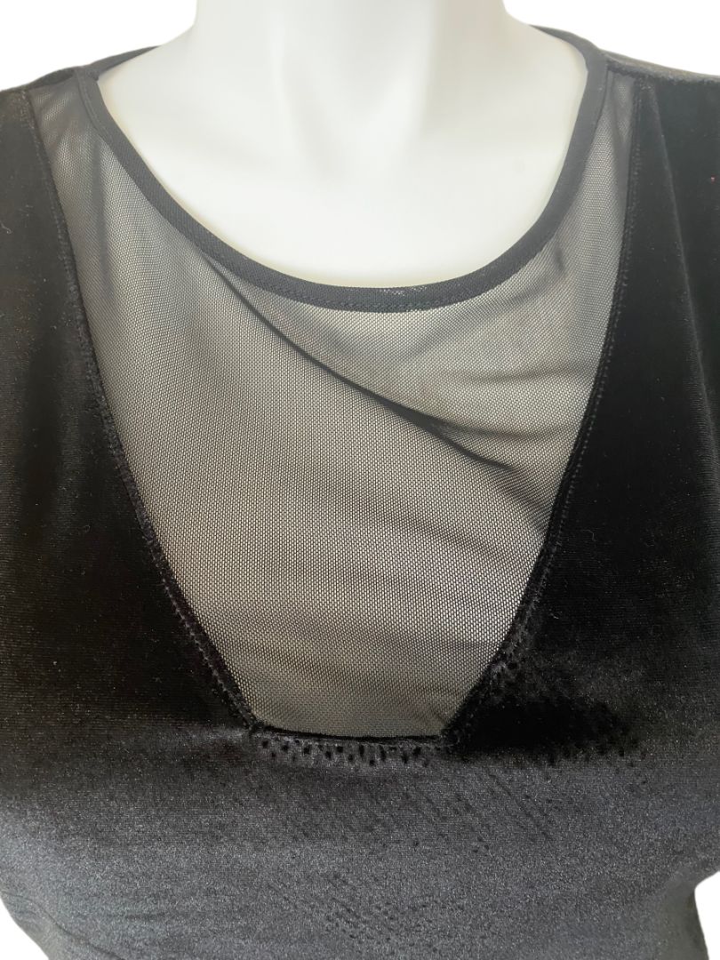 Large Liquid by Signi Velour Black Sleeveless Blouse Mesh Scoop Neck