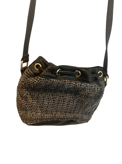 Poverty Flats Woven Faux Black Leather Crossbody Drawstring Bag