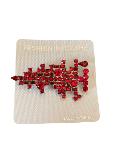 Fashion Brooche Multiple Red Cluster Pin Silvertone Setting Cluster Brooch