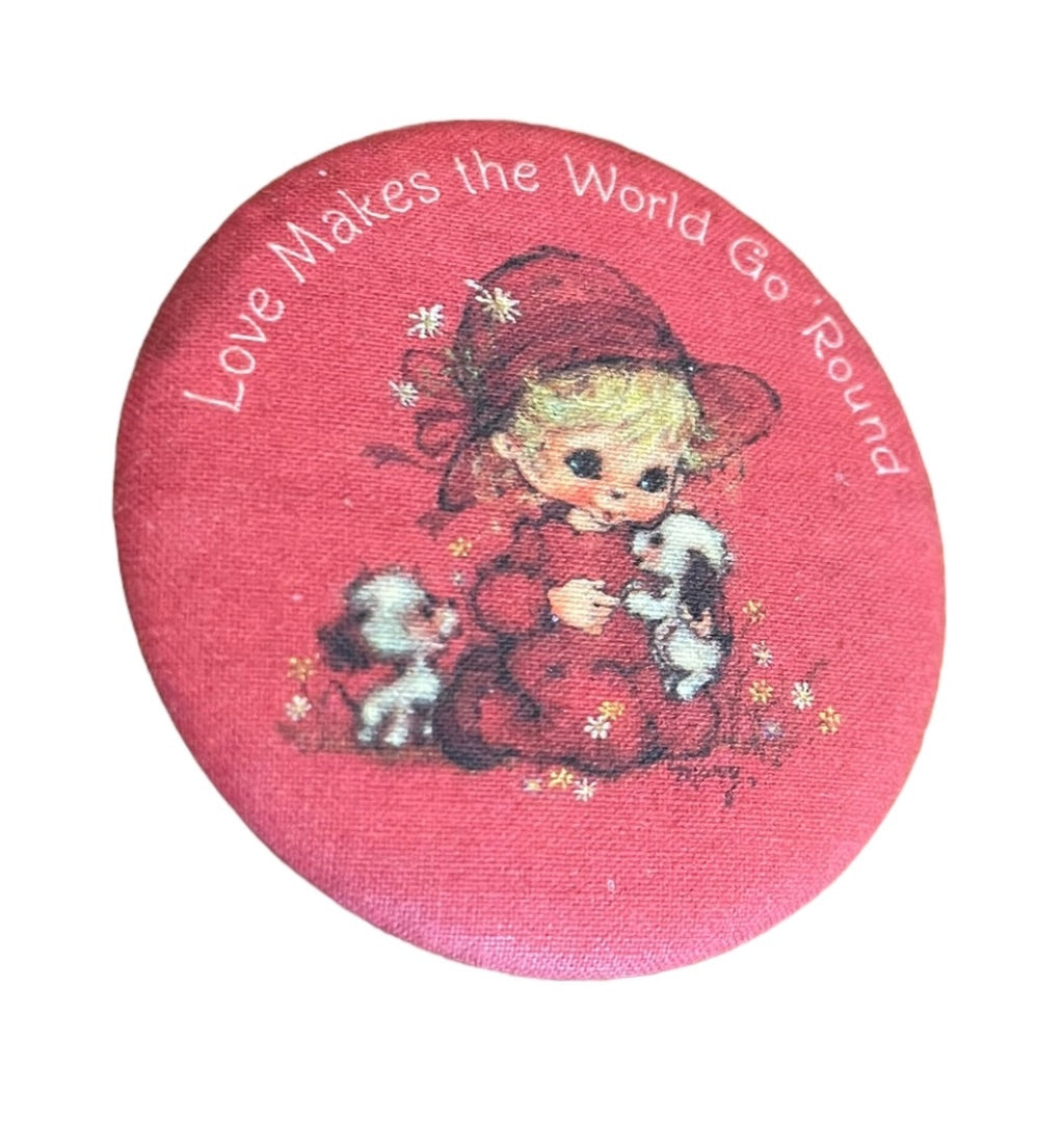 Vintage Hallmark Inc Pinback Button Fabric Covered 2.25" Diameter Red 1978 Valentine's Day