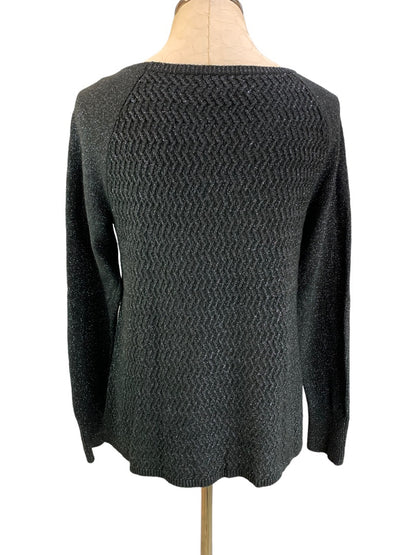 Medium Loft Women's Black Metallic Silver Thread Pullover Sweater