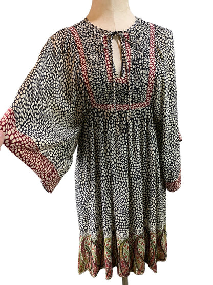 Small Tolani Women's Pullover Boho Lined Dress Kimono Sleeve Beaded Hem