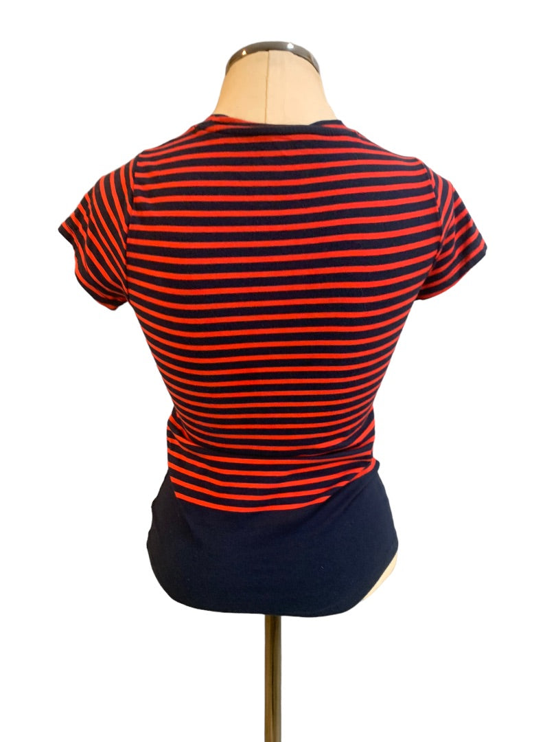 Small Banana Republic Women's Navy Blue Red Striped Fitted Tshirt