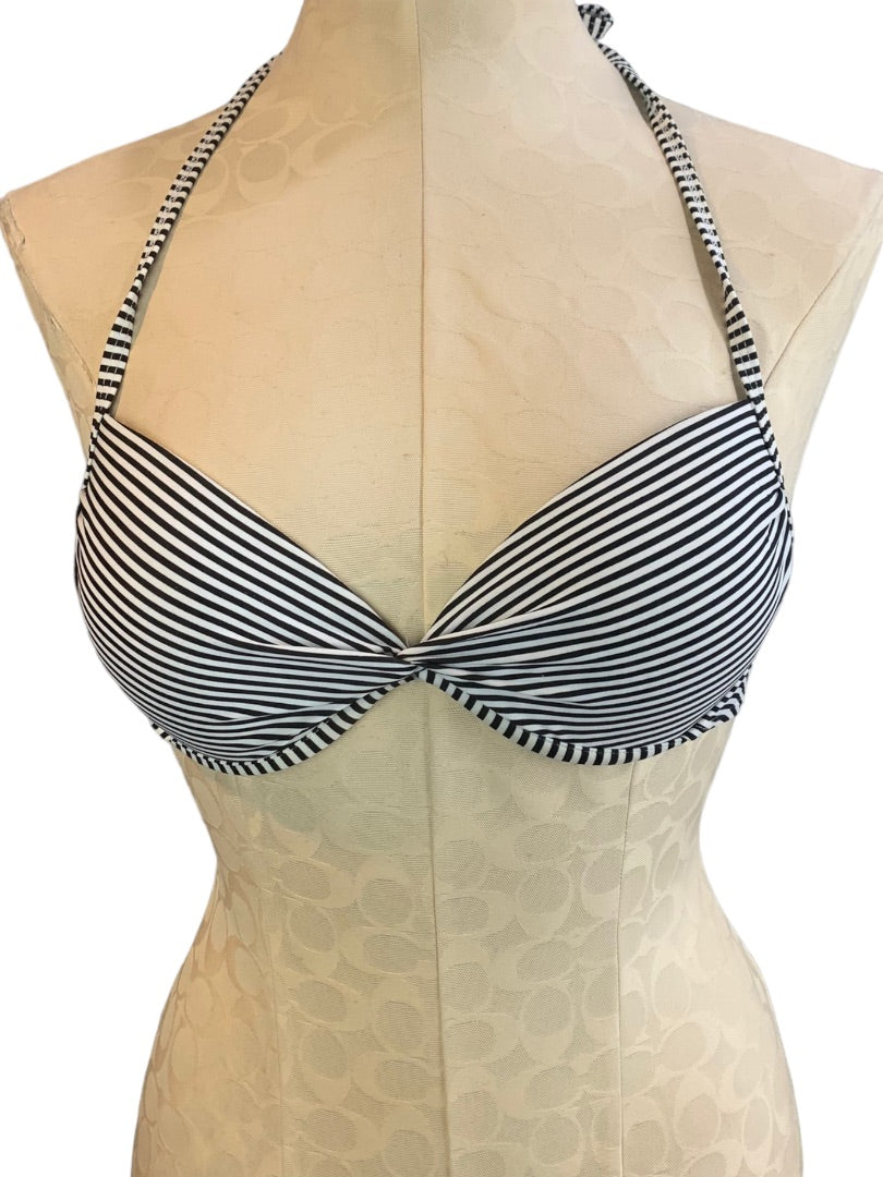 Large Hot Water Women's Bikini Top Swim Wear Black White Stripe Tie