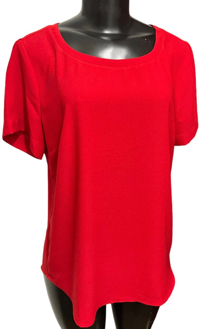 Medium Ann Taylor  Short Sleeve Round Neck Blouse Red Pullover