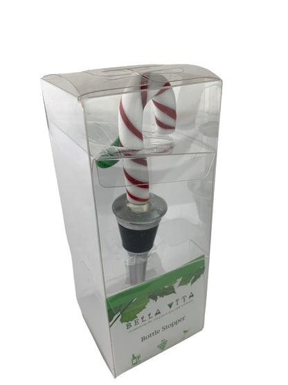 Bella Vita Candy Cane Glass Holiday Bottle Stopper New