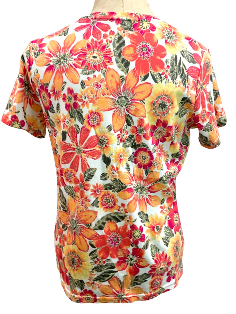 Medium Petite Studio Works Women's Short Sleeve Floral Print Tshirt