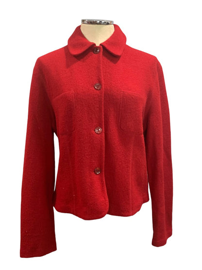 Large Jones New York Essentials Women's Red Merino Wool Button Up Jacket