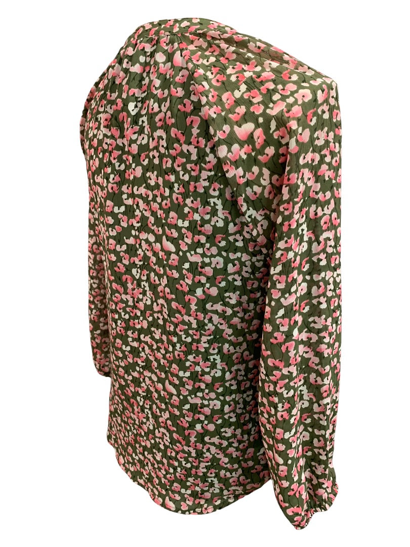 XXS J.Crew Women's Floral Print Button Up Blouse Green Pink Style BA750