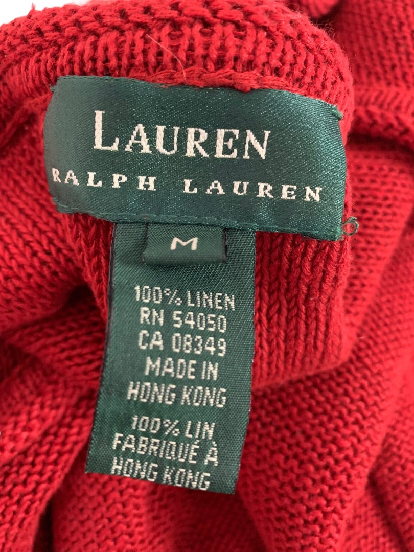 Medium Lauren Ralph Lauren Women's Red Linen Sweater Rollneck