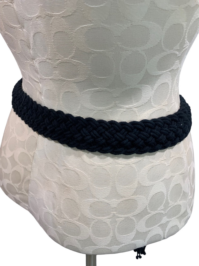 Size 14P Petite Women's Vintage Black Woven Belt Adjustable O-Ring to 44"