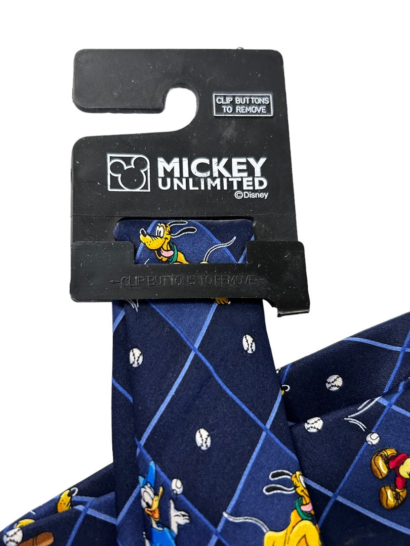 Mickey Unlimited Men's Silk Necktie New Navy Blue Baseball Disney Characters 59" Tie