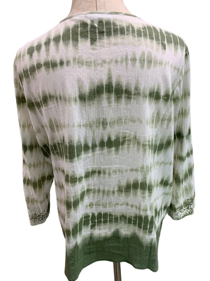 Size 14P Alfred Dunner Petites Women's Green Tie Dye Boho Style Blouse Popover