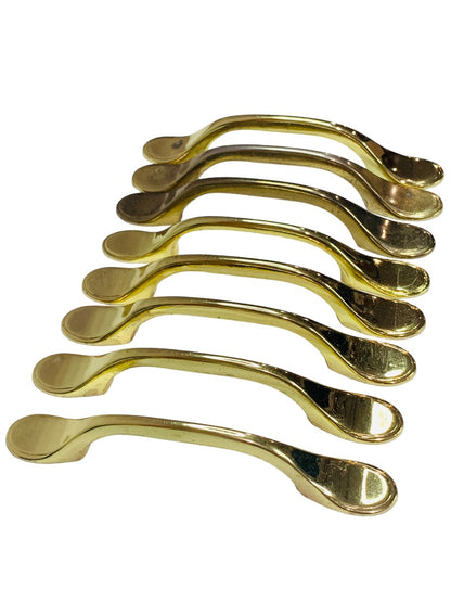 Lot of 8 Shiny Goldtone Drawer Pulls 3" Center to Center 5" Long