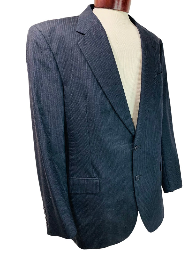 42L Today's Man Navy Blue Subtle Pinstripe 2 Piece Suit Chairman Collection Made in USA