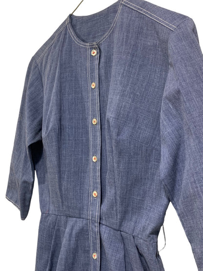 AnR Jr. Cotton Lightweight Denim Shirt Dress A-Line Pockets 1960s Vintage