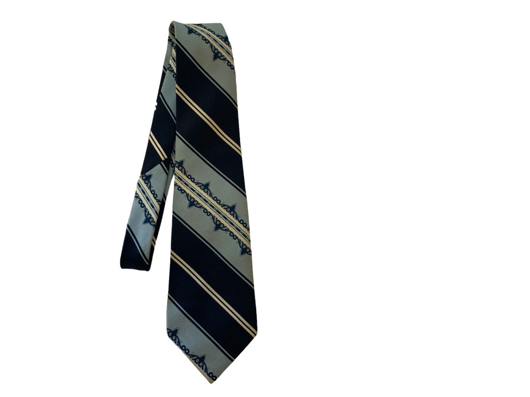 Vintage 1970s Men's 58" Necktie College Roe Blue Retro Stripes Polyester 4"w