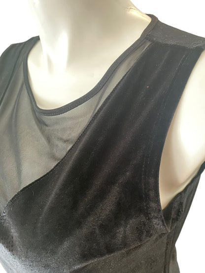 Large Liquid by Signi Velour Black Sleeveless Blouse Mesh Scoop Neck