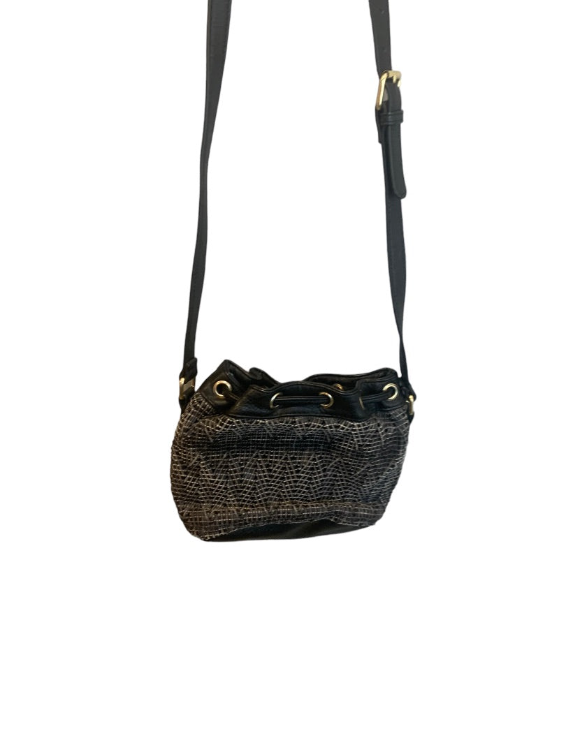 Poverty Flats Woven Faux Black Leather Crossbody Drawstring Bag