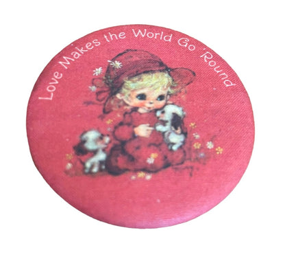 Vintage Hallmark Inc Pinback Button Fabric Covered 2.25" Diameter Red 1978 Valentine's Day