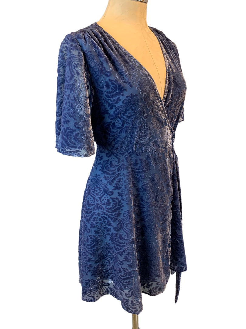 Small Mi Ami Nordstrom Blue Velvet Wrap Dress Short Sleeve