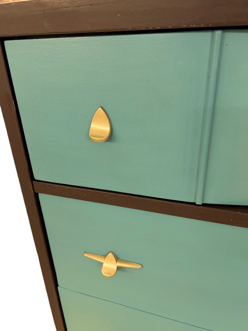 Midcentury Modern ReFab Dresser Painted Teal Brown Mainline by Hooker