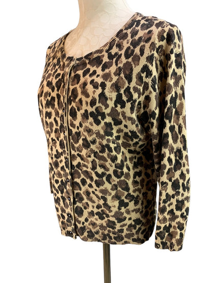 Medium Relativity Women's Brown Animal Print Fitted Cardigan Cotton Wool Blend