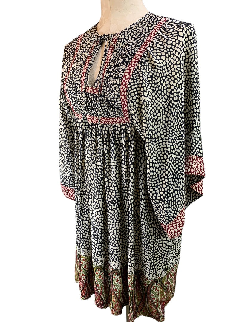 Small Tolani Women's Pullover Boho Lined Dress Kimono Sleeve Beaded Hem