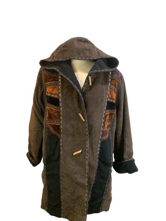 Small Sarmite Wearable Art Women's Hooded Brown Winter Coat Jacket