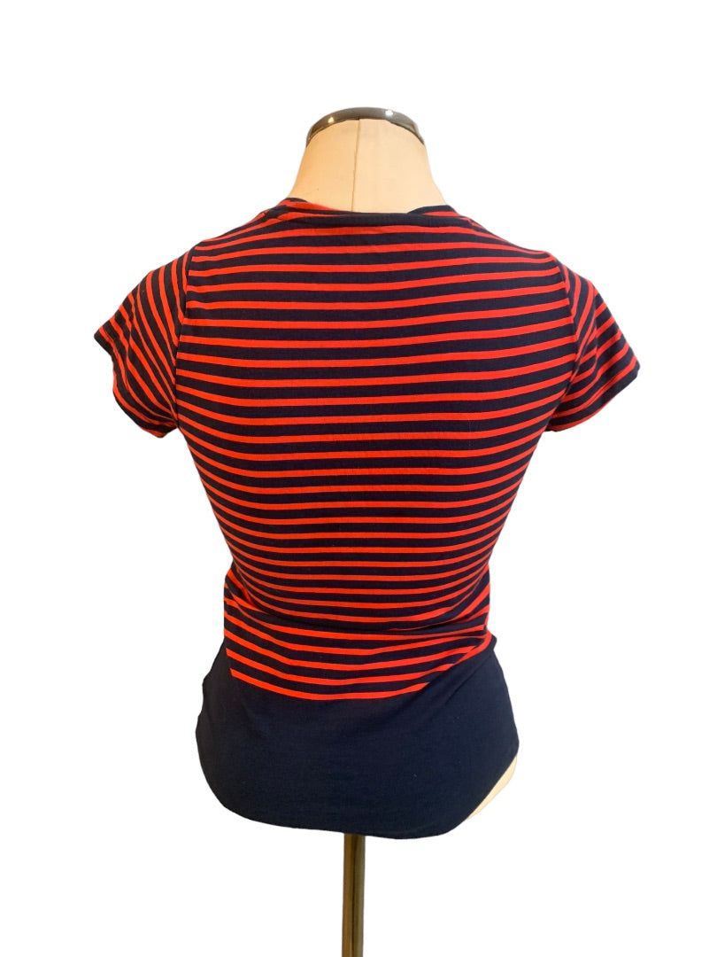 Small Banana Republic Women's Navy Blue Red Striped Fitted Tshirt