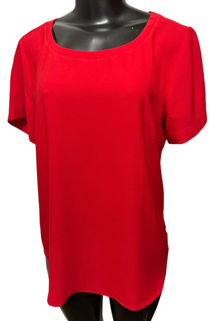 Medium Ann Taylor  Short Sleeve Round Neck Blouse Red Pullover